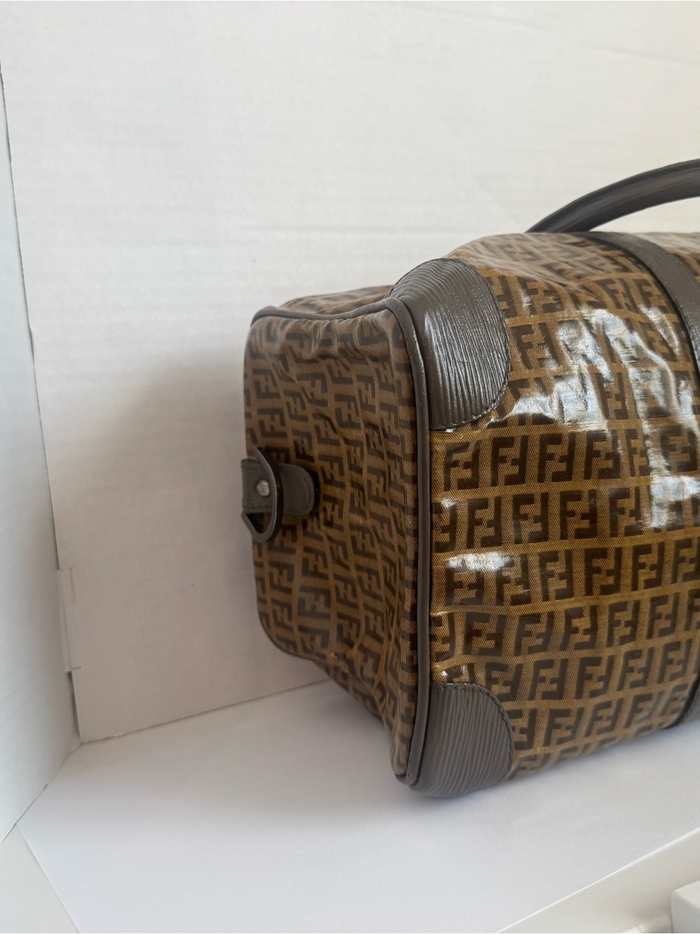 SOLD: Authentic Fendi Zucca Boston Bag Purse Brown FF Monogram Canvas Duffle - Picture 4 of 15